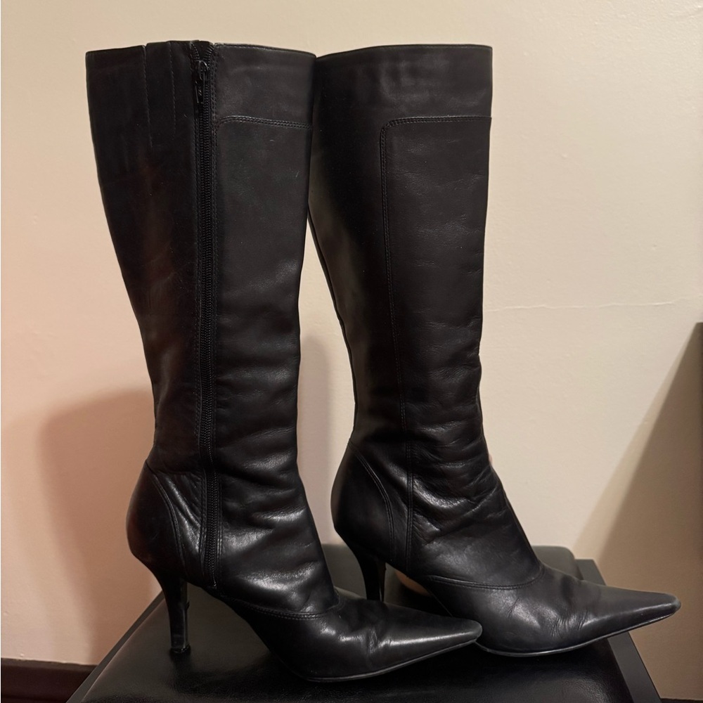 Leather Knee High Heel Boots